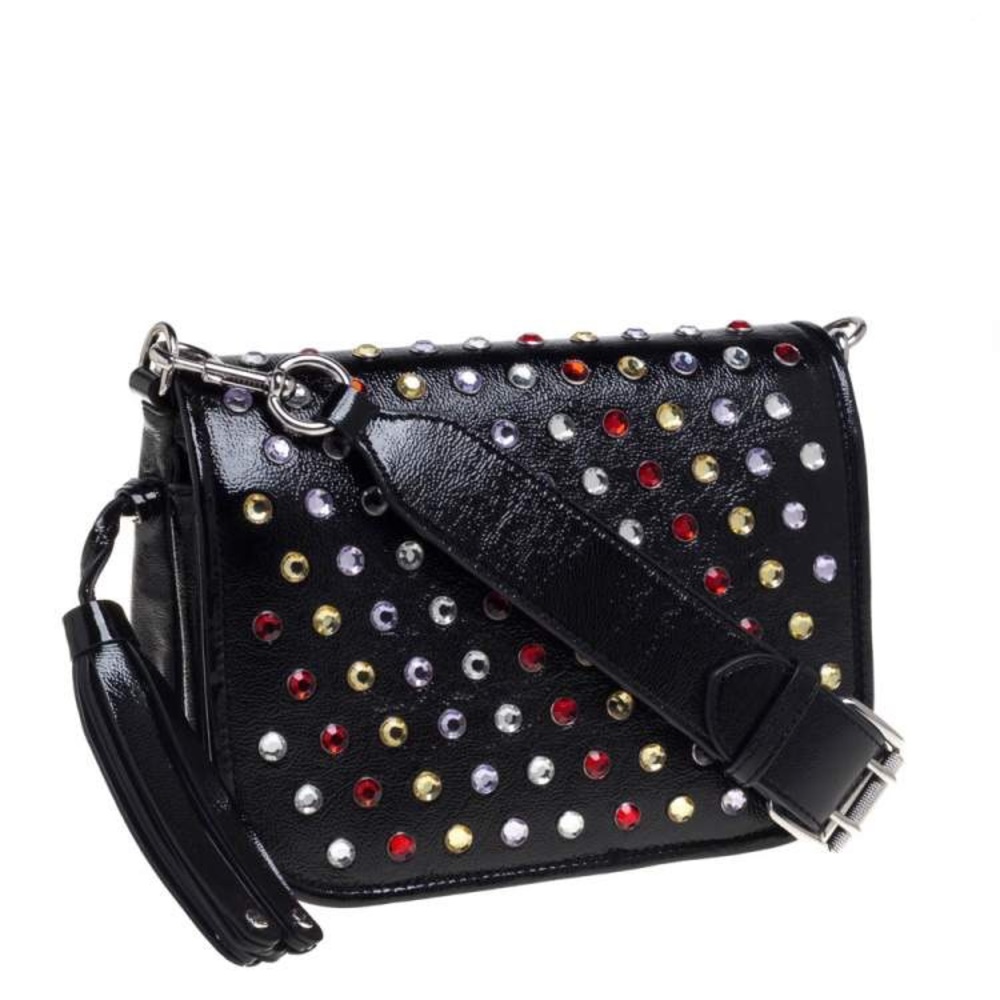 Marc Jacobs Black Patent Leather Jewel Embellished Courier Crossbody Bag - Picture 5 of 8